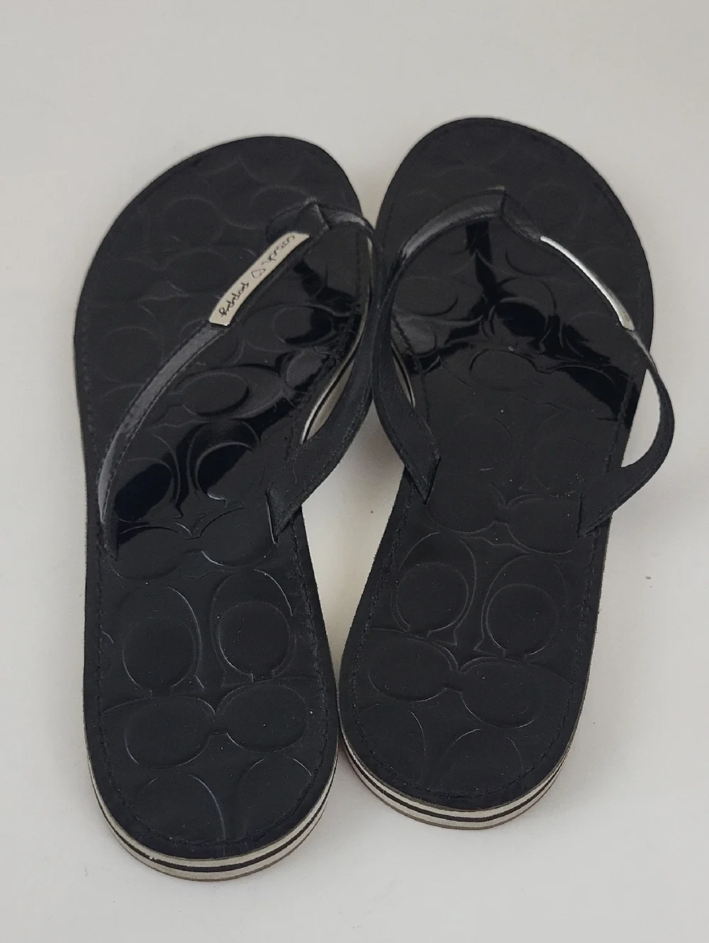 Coach Poppy Wilma Black Patent Leather Thong Flip Flops Size 11 B